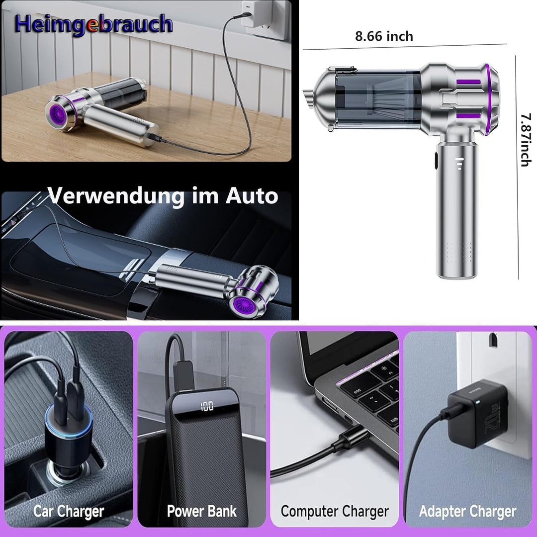Handstaubsauger Akku Schnurloser, 22000PA Auto-Staubsauger mit Hoher Leistung, 4-in-1 Kabelloser Aut
