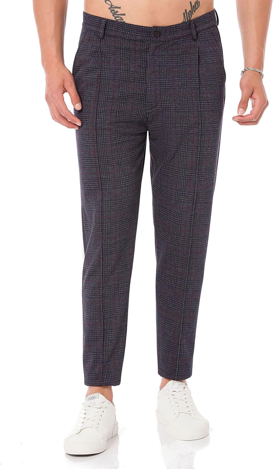 Redbridge Herren Jogginghose im Chino Hosen Style Jogger Hose Freizeithose kariert S Anthrazit, S An