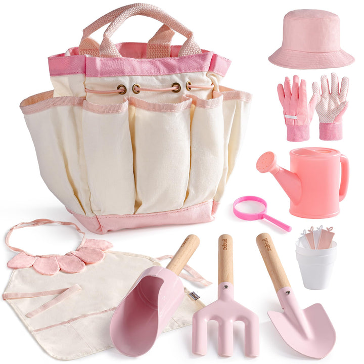 ROBUD Kinder-Gartenwerkzeug-Set, 17-teilig, Kinder-Gartenwerkzeug-Set mit Giesskanne, Gartengabel un