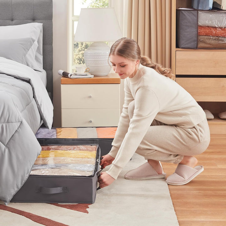 Lifewit 6 Stück Unterbett Aufbewahrungsbox mit Deckel, Unterbettkommode Faltbare Unterbett Aufbewahr