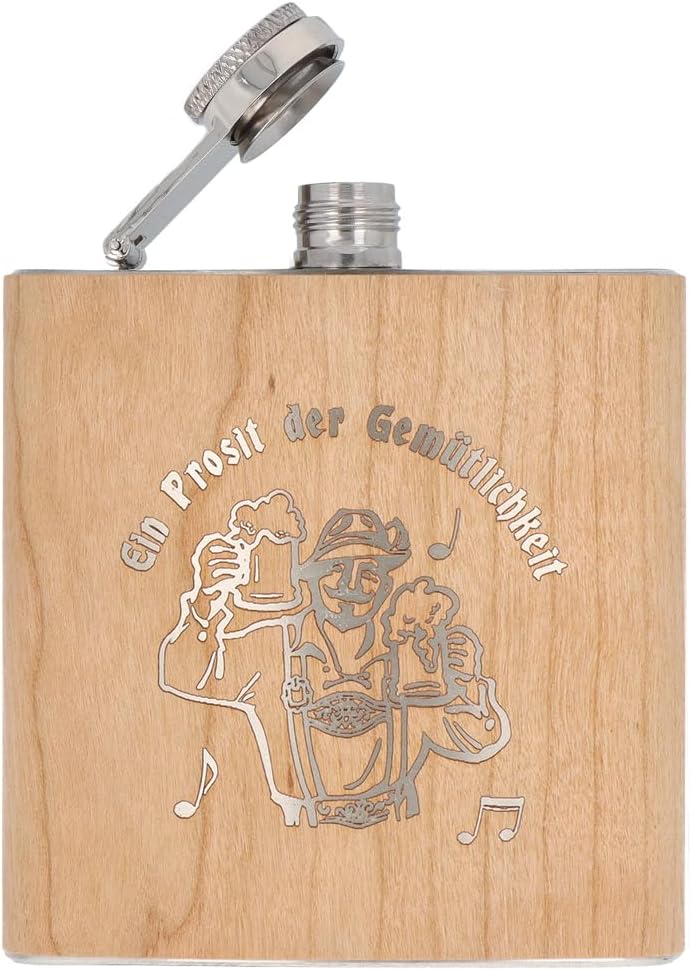Spruchreif | Flachmann "Ein Prosit der Gemütlichkeit" | Gravierte Edelstahl-Hip Flask | 170 ml (6 OZ