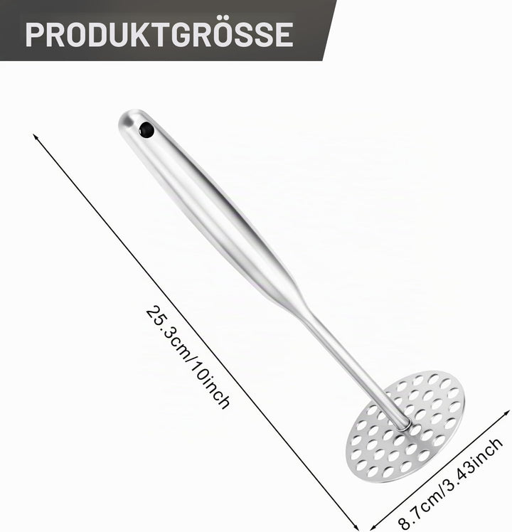 Kartoffelstampfer Edelstahl 25,3 cm mit Langem Griff,Stampfer Küche,Potato Masher für Spülmaschinenf