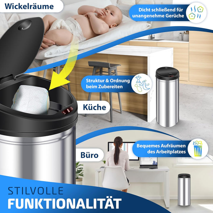 KESSER® Sensor Mülleimer ✓ Automatik ✓ Abfalleimer ✓ Abfall | EDELSTAHL | Farbe: SILBER | Grösse: 30