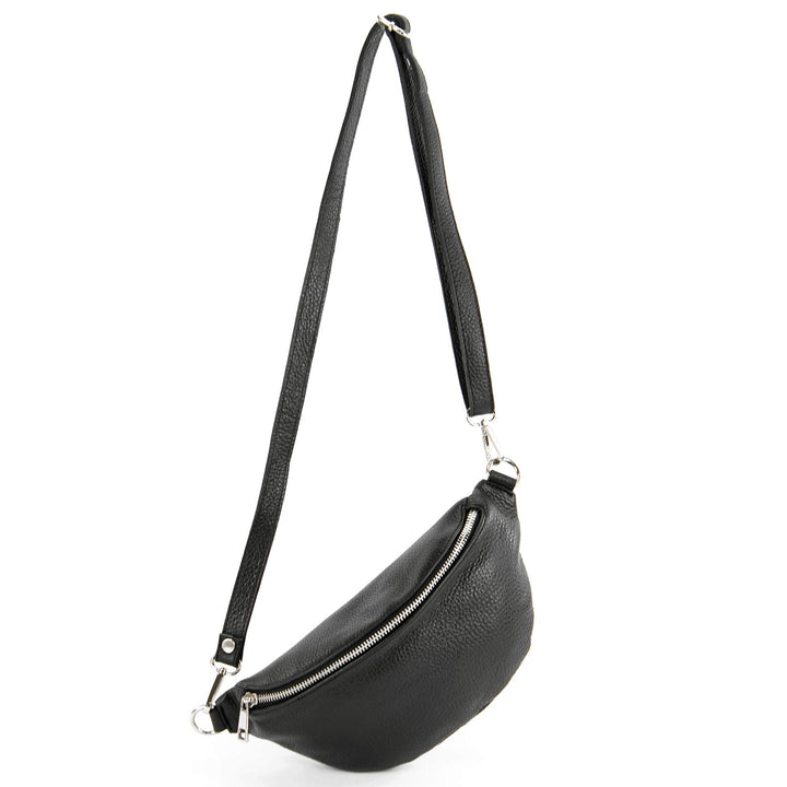 modamoda de - T211 - ital. Hüfttasche Bauchtasche Brusttasche Medium aus weichem Leder, Farbe:Schwar
