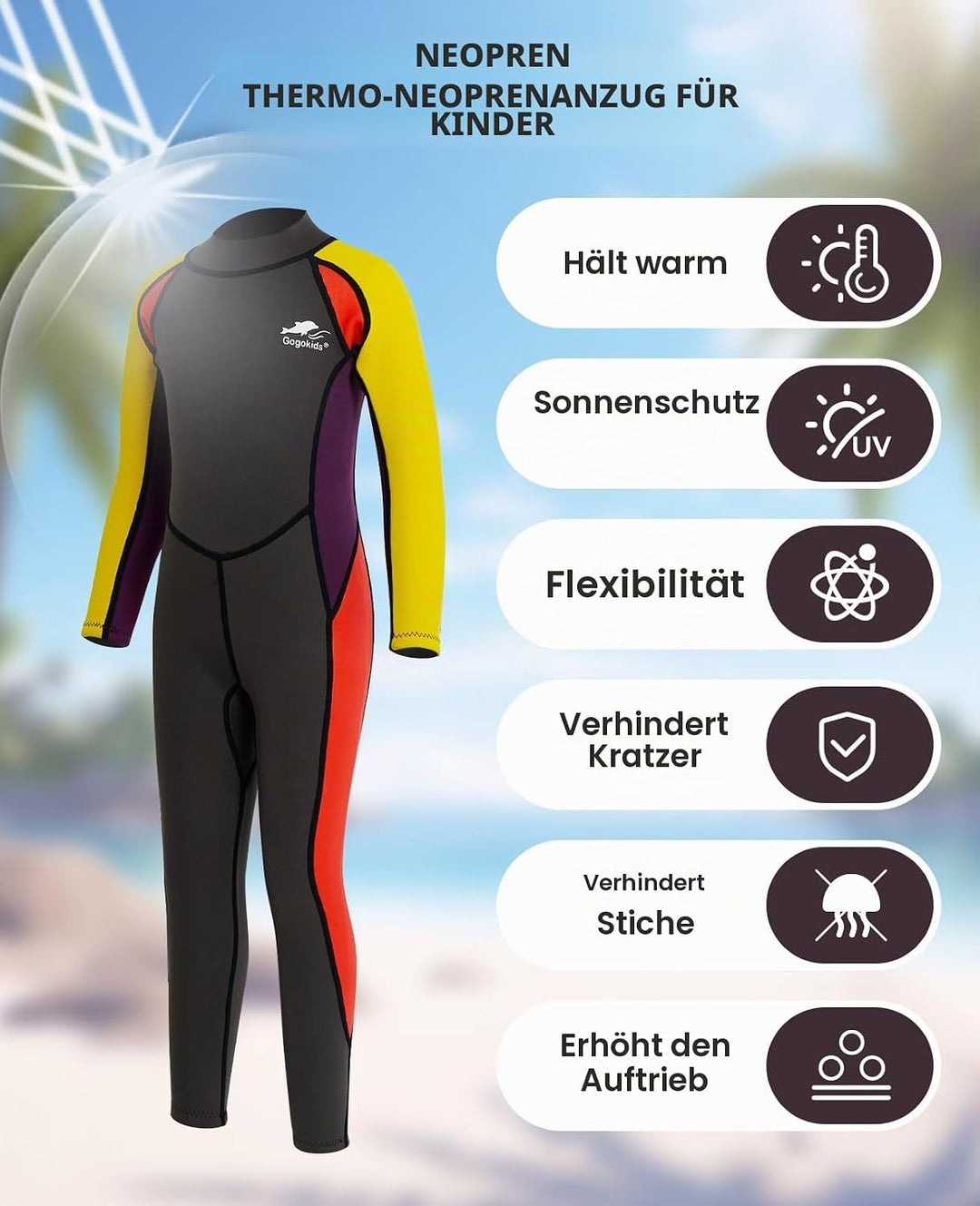 Gogokids Kinder Neoprenanzüge - Jungen Mädchen Rash Guard Einteiler Thermische Badeanzüge 2.5mm Neop