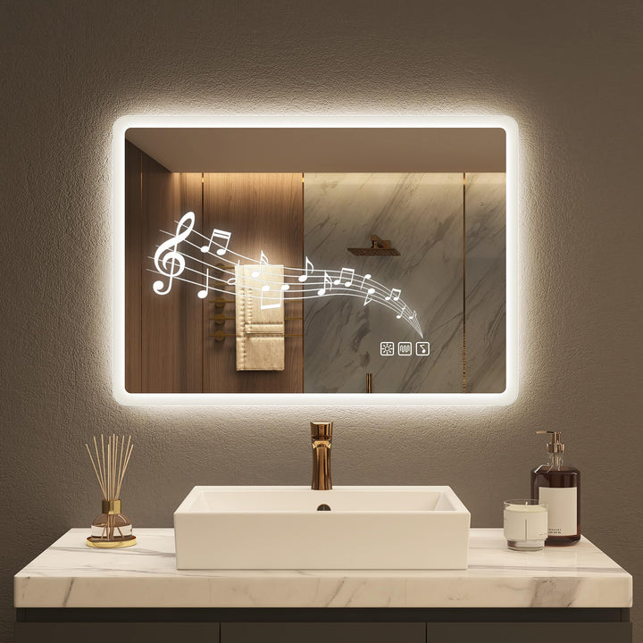 STARLEAD Badezimmerspiegel-mit-Beleuchtung 50x70cm, Dimmbar, 3 Lichtfarben, LED-Spiegel-Bad-mit-Blue
