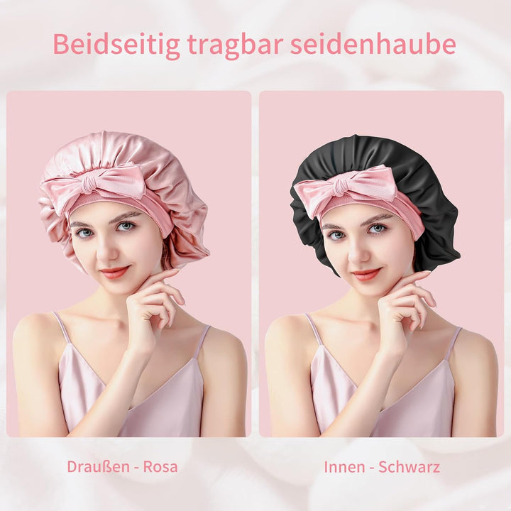Seidenhaube zum Schlafen, Schlafhaube Seide aus 100% Maulbeerseide, 22 Momme Bonnet Seide Doppellagi