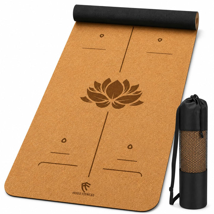 Premium Kork Yogamatte (5 mm, 183×66 cm) – Rutschfeste Fitnessmatte mit Ausrichtungslinien – Umweltf