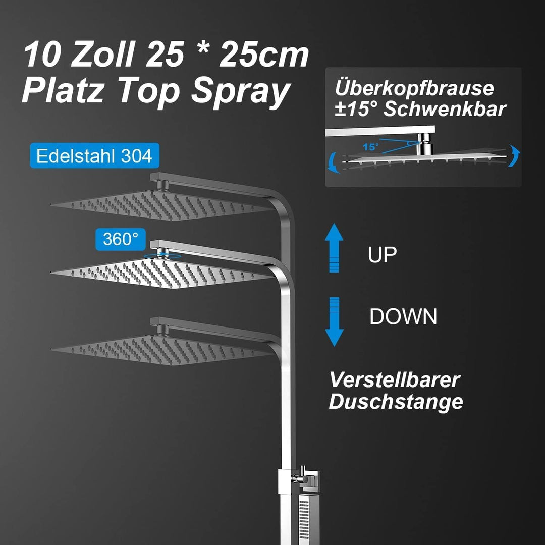YOOZENA Duscharmatur mit thermostat, Duscharmatur Komplettset (Duschsystem - 25 X 25 CM Kopfbrause a