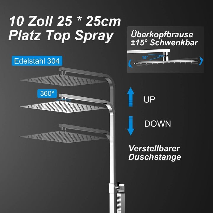 YOOZENA Duscharmatur mit thermostat, Duscharmatur Komplettset (Duschsystem - 25 X 25 CM Kopfbrause a