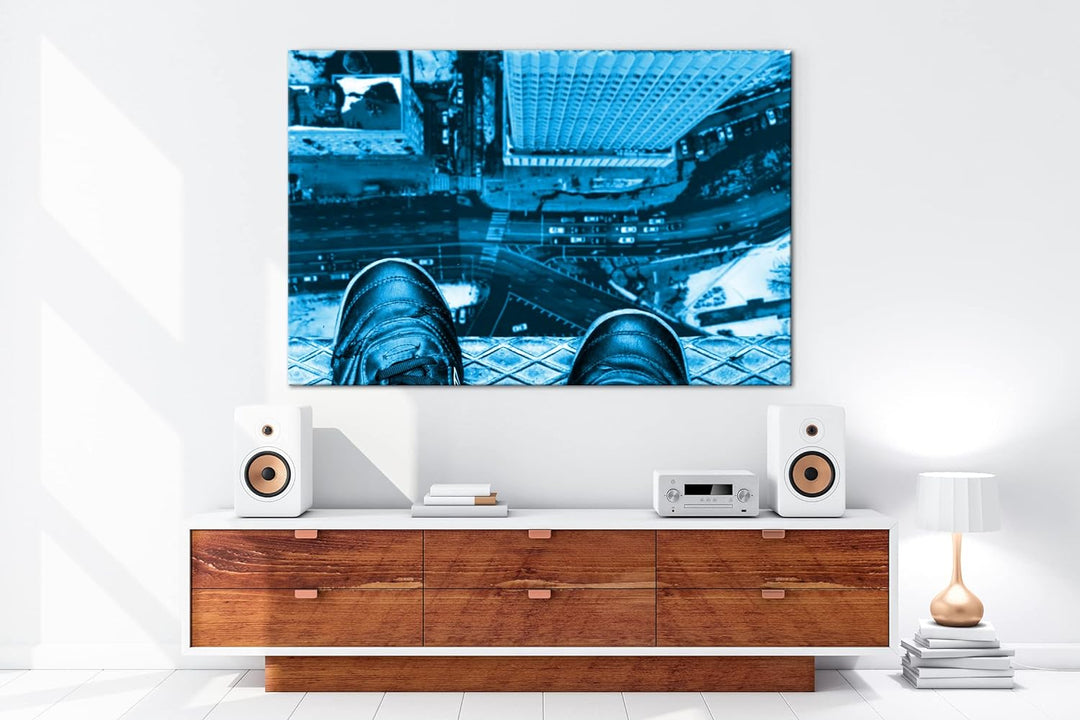 von den Dächern der Stadt Format: 80x60 Effekt: Monocrome Blau als Leinwand, Motiv fertig gerahmt au