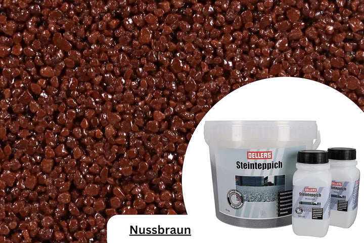 OELLERS Steinteppich Set, Nussbraun, 10kg, fugenlose 2k Boden-beschichtung für Innen &amp; Aussen, auf E