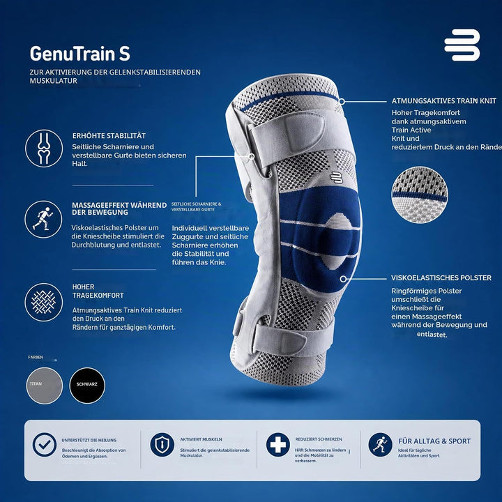 BAUERFEIND GenuTrain Right S Kniebandage (Titan, 1)