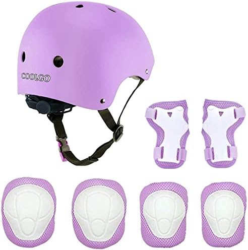 Skateboard Helm Kinder, COOLGOEU 7 in 1 Protektorenset Kinder mit Knieschoner, Ellenbogenschoner und