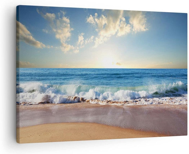 Bilder auf Leinwand Meer Ufer Wasser Leinwandbild mit Rahmen 70x50cm Wandbilder Dekoration Wohnzimme