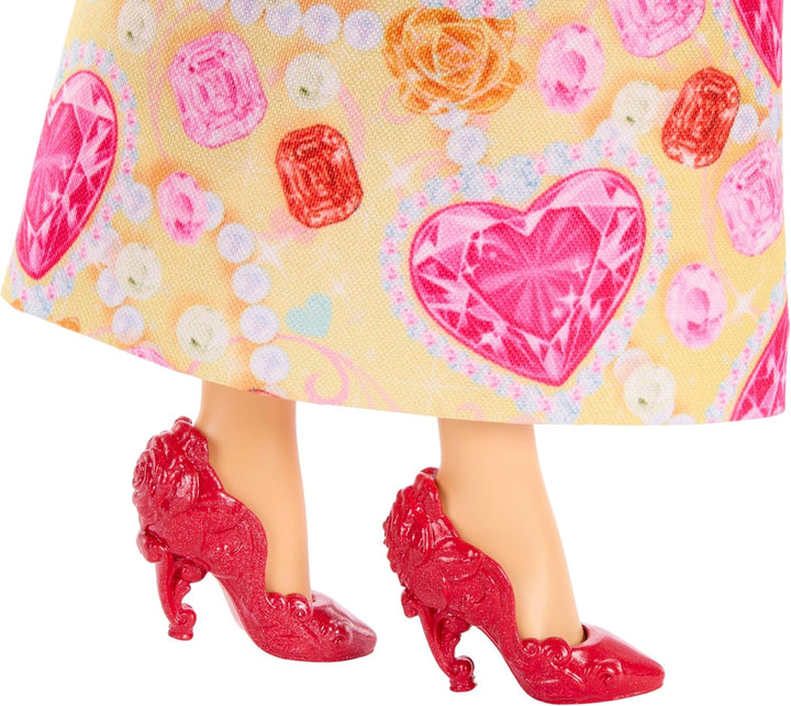 Mattel Disney Princess Belle Modepuppe und Zubehörteile mit 8 Überraschungen, darunter herzförmige J
