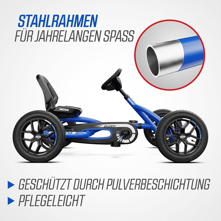 BERG Buddy Blue GoKart | Kinderfahrzeug, Tretfahrzeug mit hohem Sicherheitsstandard, Luftreifen und