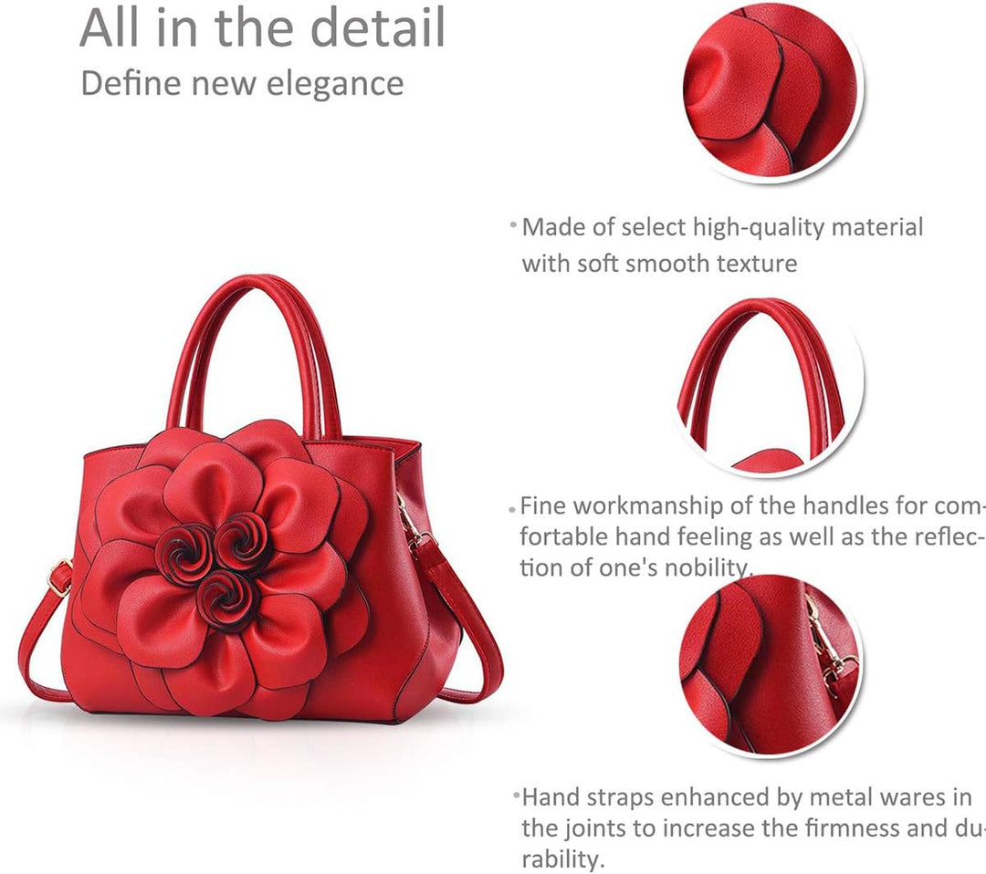NICOLE &amp; DORIS Modische Damen-Umhängetasche, Handtasche, Umhängetasche, Blumenmotiv Rot, Rot