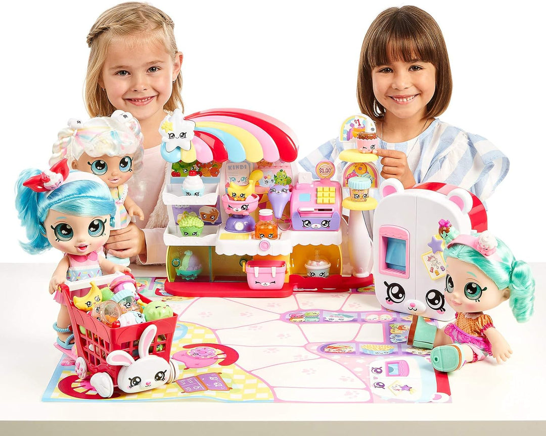 Kindi Kids 50003 Kitty Petkin-Supermarkt, 2 Shopkins und Spielunterlage aus Vinyl, Mehrfarbig Einzel