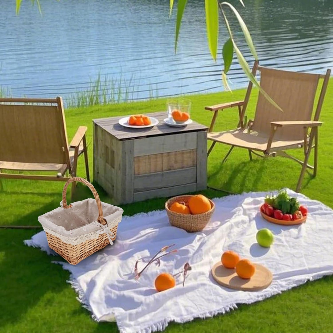 Cocoarm Picknickkorb aus Korbgeflecht, Handgewebt, Vintage-Stil, Abnehmbares Innenfutter, Mehrzweck-