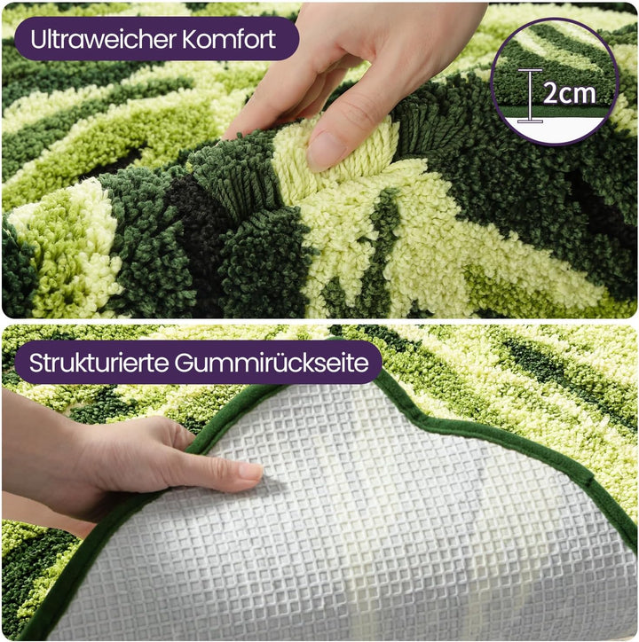 DEXI Badezimmerteppich 80 x 120 cm, Badematte rutschfest Absorbierende mit Monstera Pflanzenmuster,