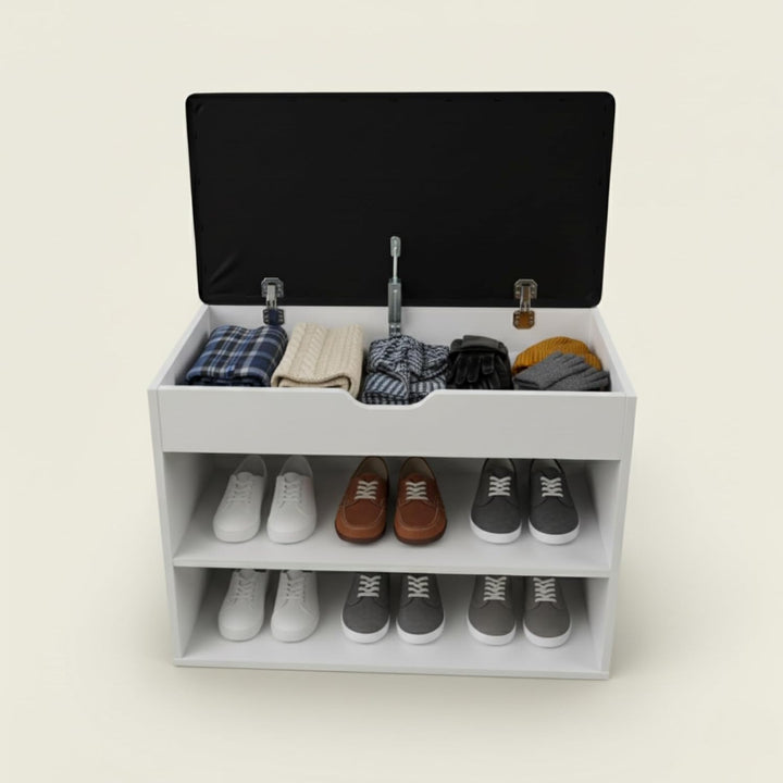 BOXIMO Schuhschrank mit Sitzbank, 60 x 30 x 47 cm, MDF und Polyester Bezug, Flurbank mit Stauraum, S