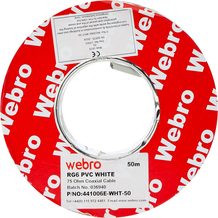 Webro RG6 Koaxialkabel, digital, für Antennen- und Satellitenanschluss, 50 m, Weiss RG6 Single, RG6