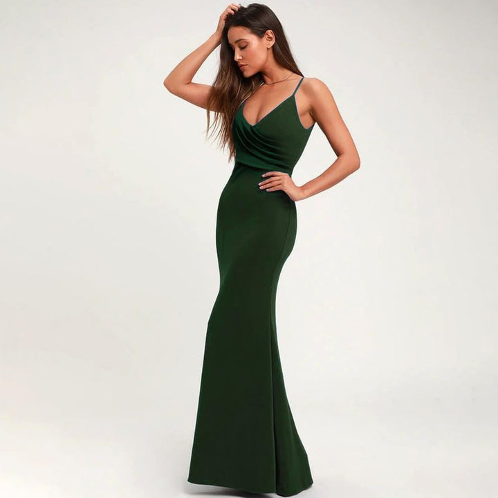 Damen Bodycon Maxikleid Sexy Lounge Slip Langes Kleid Elegant V-Ausschnitt Ärmellos Figurbetontes Ma