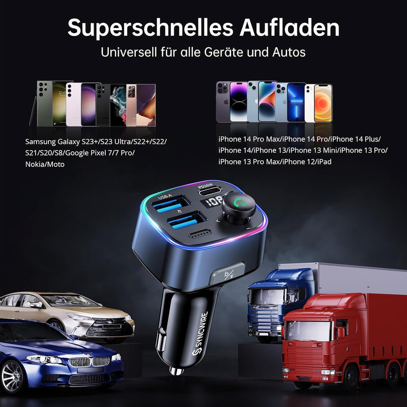 SYNCWIRE Bluetooth 5.3 FM-Transmitter-Autoladegerät 48W (PD 36W &12W) Dualer USB-Anschluss Ladegerät