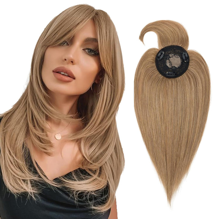 Haarteile Echthaar Clip in Extensions Echthaar Topper Extensions Echthaar mit Pony(11cm lang) Toupet