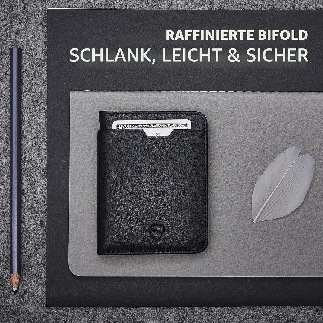 Vaultskin City Herren Ledergeldbörse mit RFID Blocker für Karten. Flaches Kartenetui für bis zu 9 EC