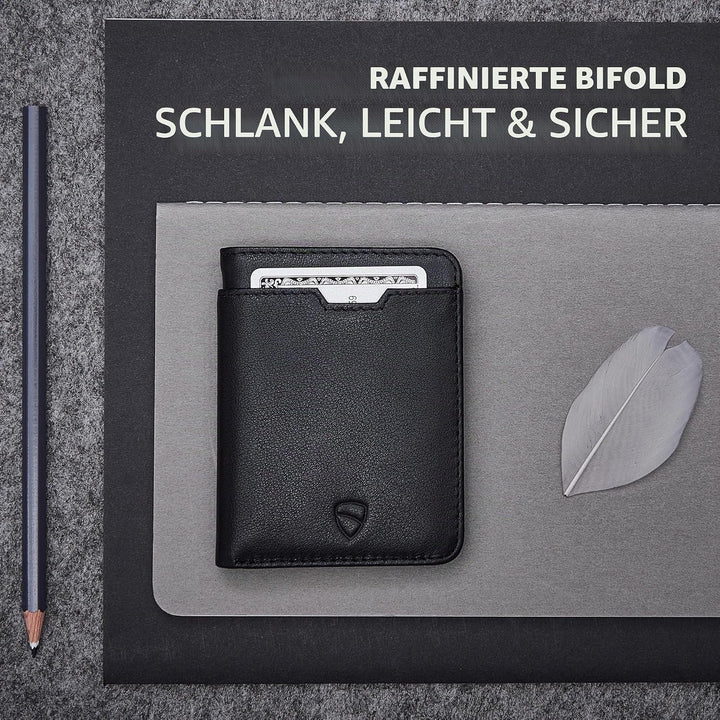 Vaultskin City Herren Ledergeldbörse mit RFID Blocker für Karten. Flaches Kartenetui für bis zu 9 EC