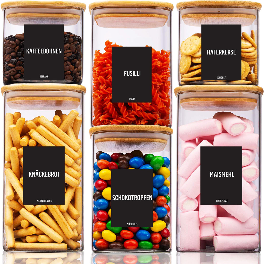 Deco haus® Vorratsgläser mit Deckel luftdicht + Etiketten [6er KOMBI SET] - Für Müsli, Cornflakes, M