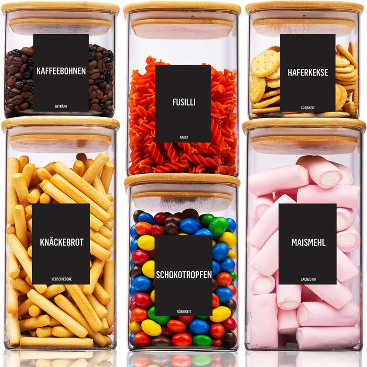Deco haus® Vorratsgläser mit Deckel luftdicht + Etiketten [6er KOMBI SET] - Für Müsli, Cornflakes, M