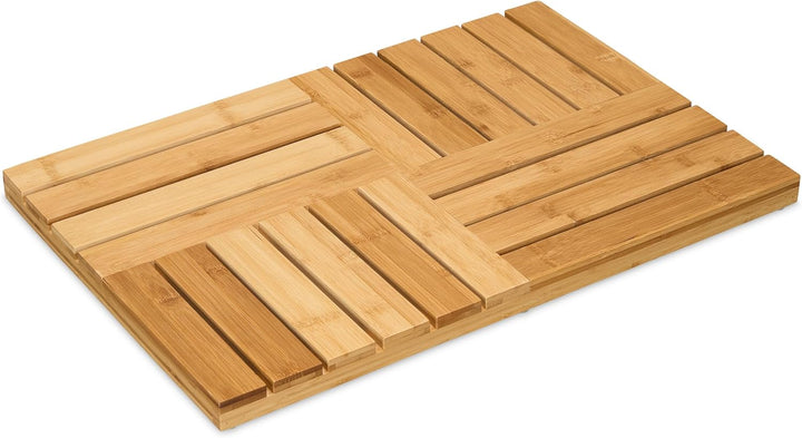 Relaxdays Bambus Badematte, 61 x 40 cm, rutschfeste Duschmatte für Badewanne, Dusche, Sauna, Indoor