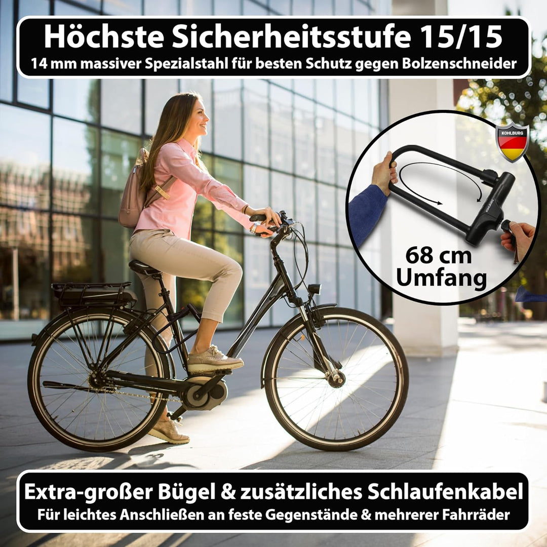 KOHLBURG Sicherheits- Bügelschloss mit höchster Sicherheitsstufe 10/10 - sicheres Fahrradschloss mit