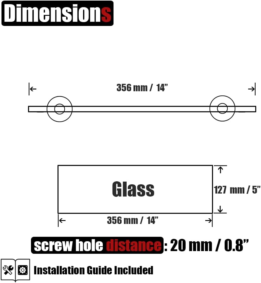 JQK TGS101L14-CH Badezimmer-Glasregal, Chrom, Duschaufbewahrung aus gehärtetem Glas, 35,6 x 12,7 cm,