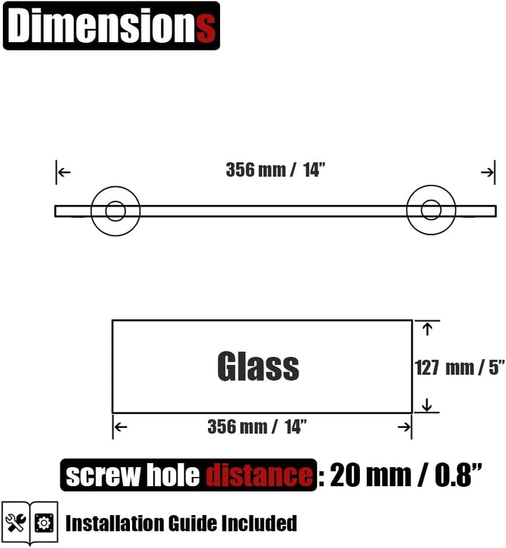 JQK TGS101L14-CH Badezimmer-Glasregal, Chrom, Duschaufbewahrung aus gehärtetem Glas, 35,6 x 12,7 cm,