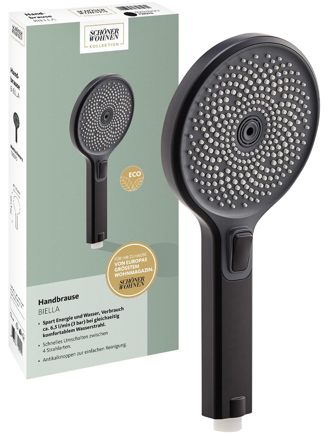 Schöner Wohnen Kollektion Handbrause 3-strahlig Biella, wasserspar Duschkopf, Duschbrause mit Anti-K