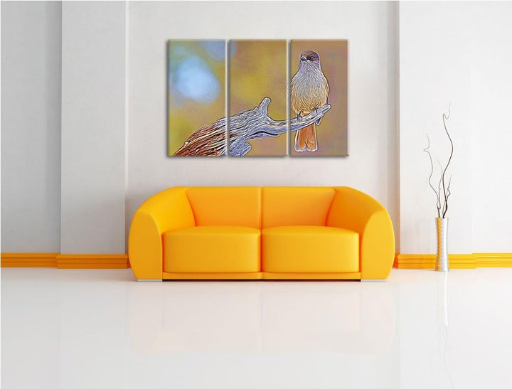 kleiner Vogel auf Ast NewArt 3-Teiler Leinwandbild 120x80 Bild auf Leinwand, XXL riesige Bilder fert