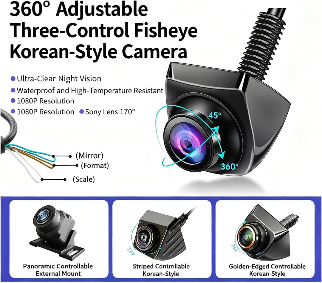 1080P 170° Weitwinkel Nachtsicht Rückfahrkamera,360° Drehbar, IP69 Wasserdicht,Kompatibel mit LCD/TF