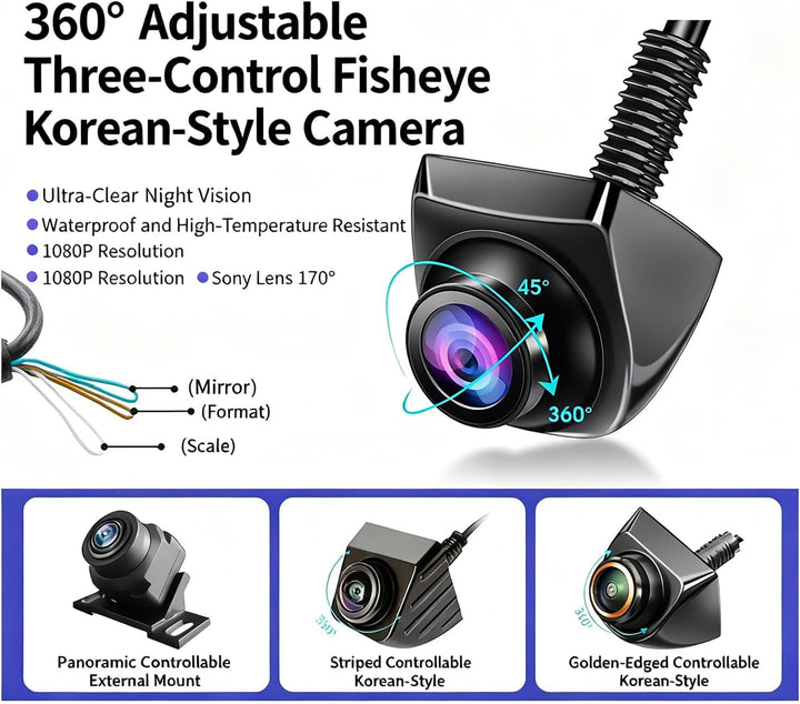 1080P 170° Weitwinkel Nachtsicht Rückfahrkamera,360° Drehbar, IP69 Wasserdicht,Kompatibel mit LCD/TF