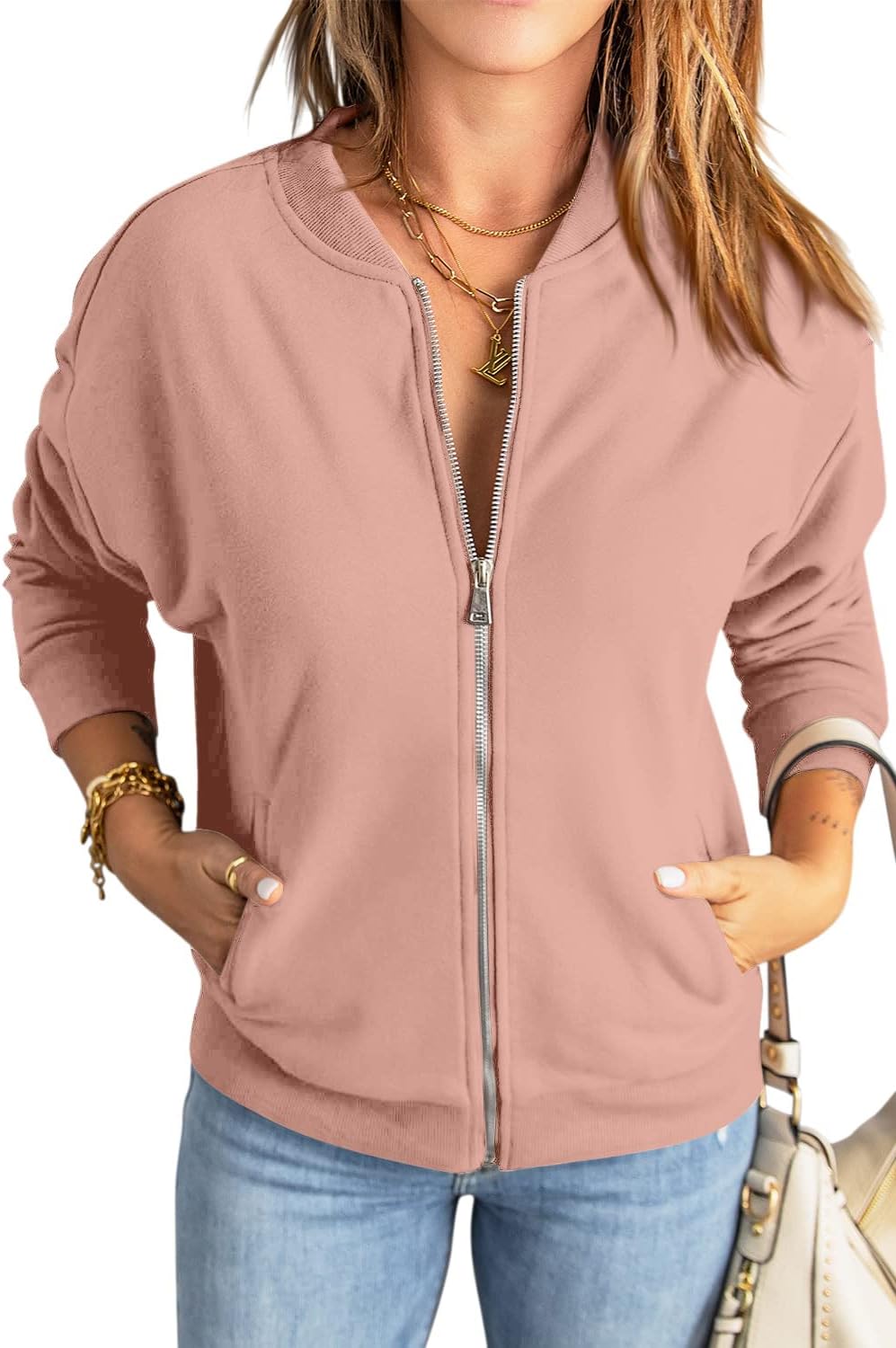 GeGekoko Zip Sweatshirt Damen übergrosse Jacket Sweatshirt Einfarbige Loose Langarm Tops Oberteile m