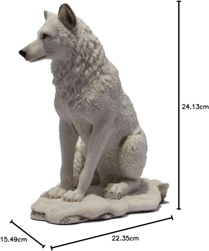 19,7 cm Wolf sitzend in der Schnee-Deko Statue Figur, weiss