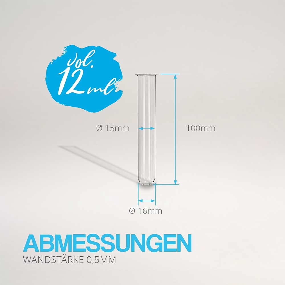 Tuuters 100x Glas Reagenzgläser mit Korken (dunkelbraun), mit Rand, Bördelrand (100 x Ø16mm), 100 x