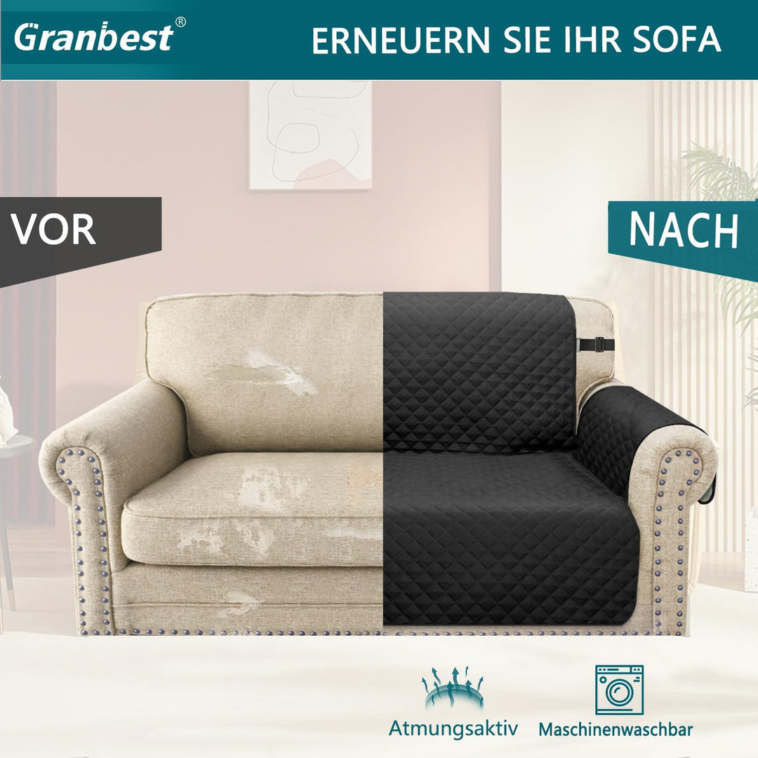 Granbest wasserdichte Sofabezug 3 Sitzer rutschfeste Couchbezug mit Elastischen Riemen, Waschbare So