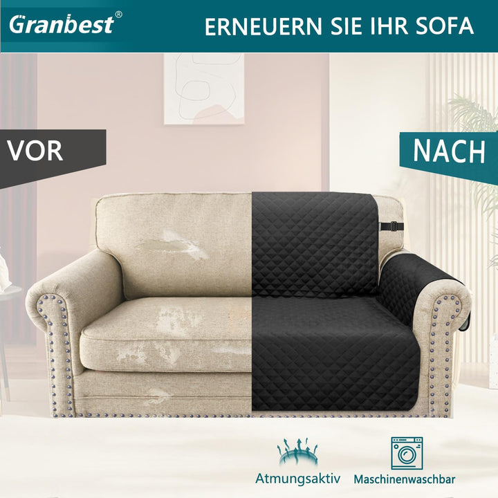 Granbest wasserdichte Sofabezug 3 Sitzer rutschfeste Couchbezug mit Elastischen Riemen, Waschbare So