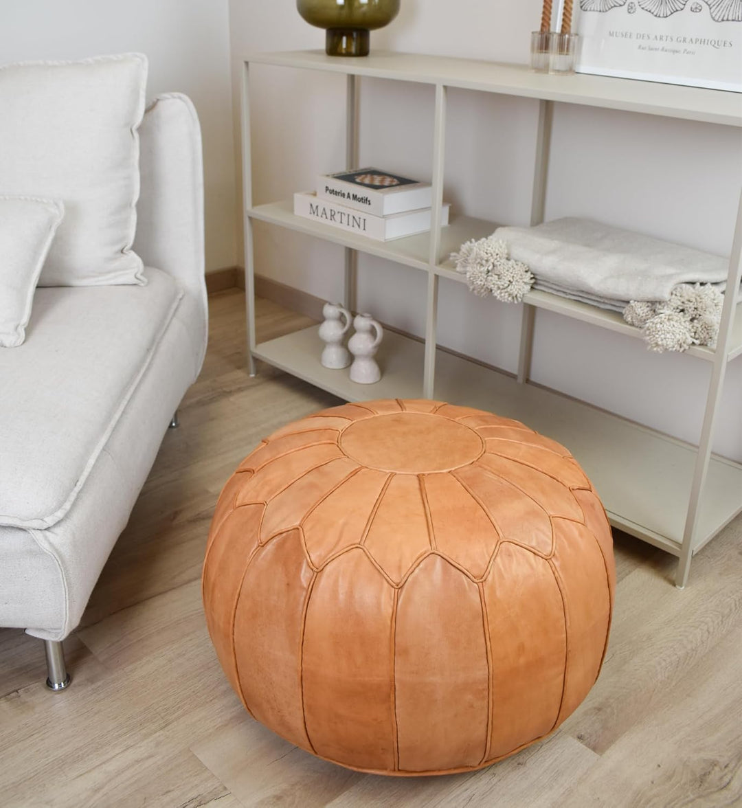 Poufs&Pillows Premium XL Echtleder Pouf - Handgefertigt - gefüllt geliefert - Ottoman Sitzsack Fussh