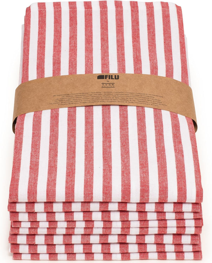 FILU Geschirrhandtücher 8er Pack Rot/Weiss gestreift (Farbe und Design wählbar) 45 x 70 cm - hochwer