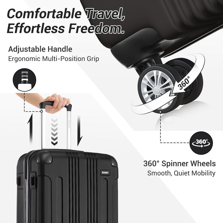 KONO Trolley Koffer Mittelgross Leicht Hartschalenkoffer Reisekoffer mit 4 Rollen, 65x42x26cm, 65Lit